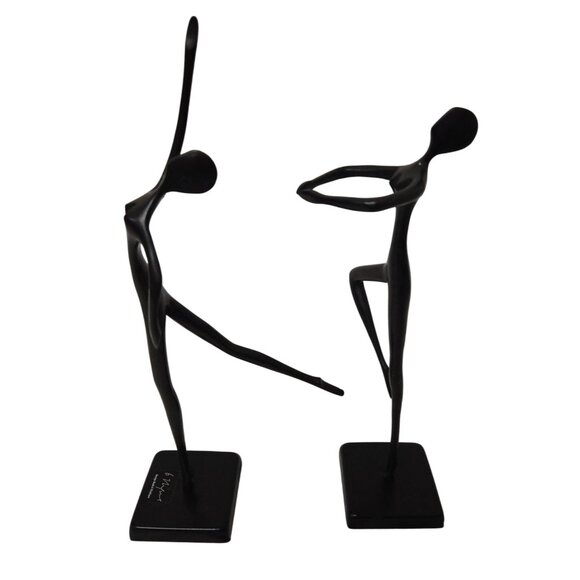 13" Pair Vintage Bodrul Khalique Ballet Dancing Woman Bronze Sculptures Black - Picture 2 of 7